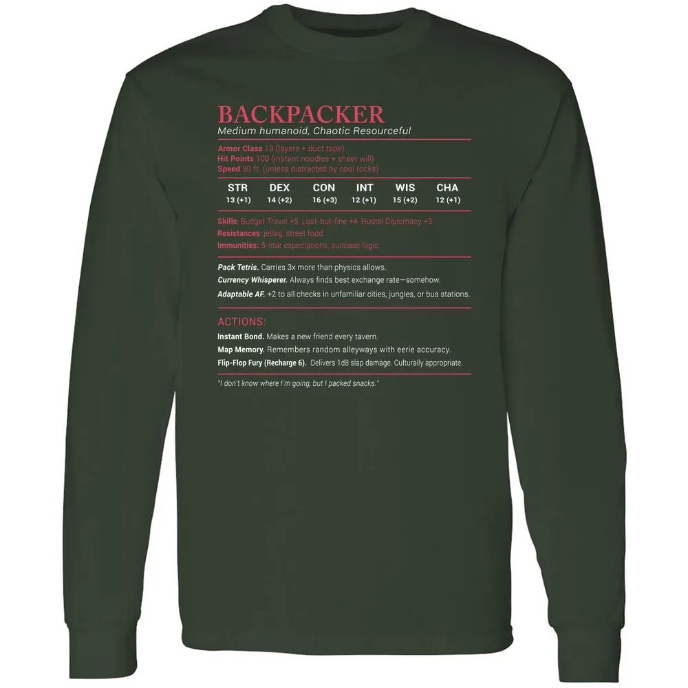Backpacker Stats Long Sleeve T-Shirt - Forest Green - 4