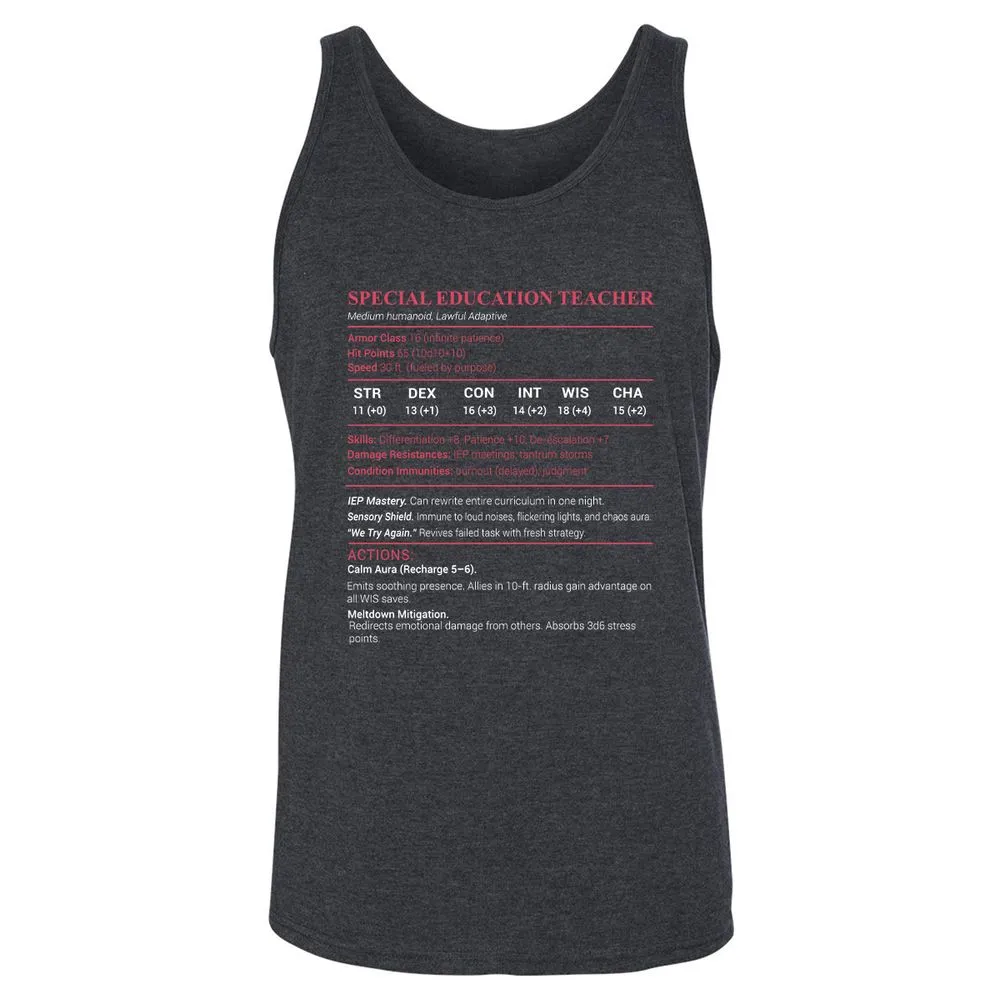 Special Edu Stats Unisex Jersey Tank - Dark Grey Heather - 6