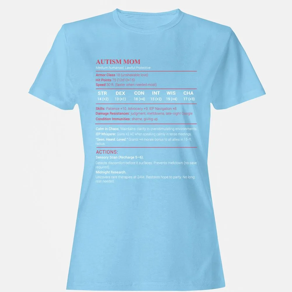 Autism Mom Stats Women's T-Shirt - Light Blue - 8