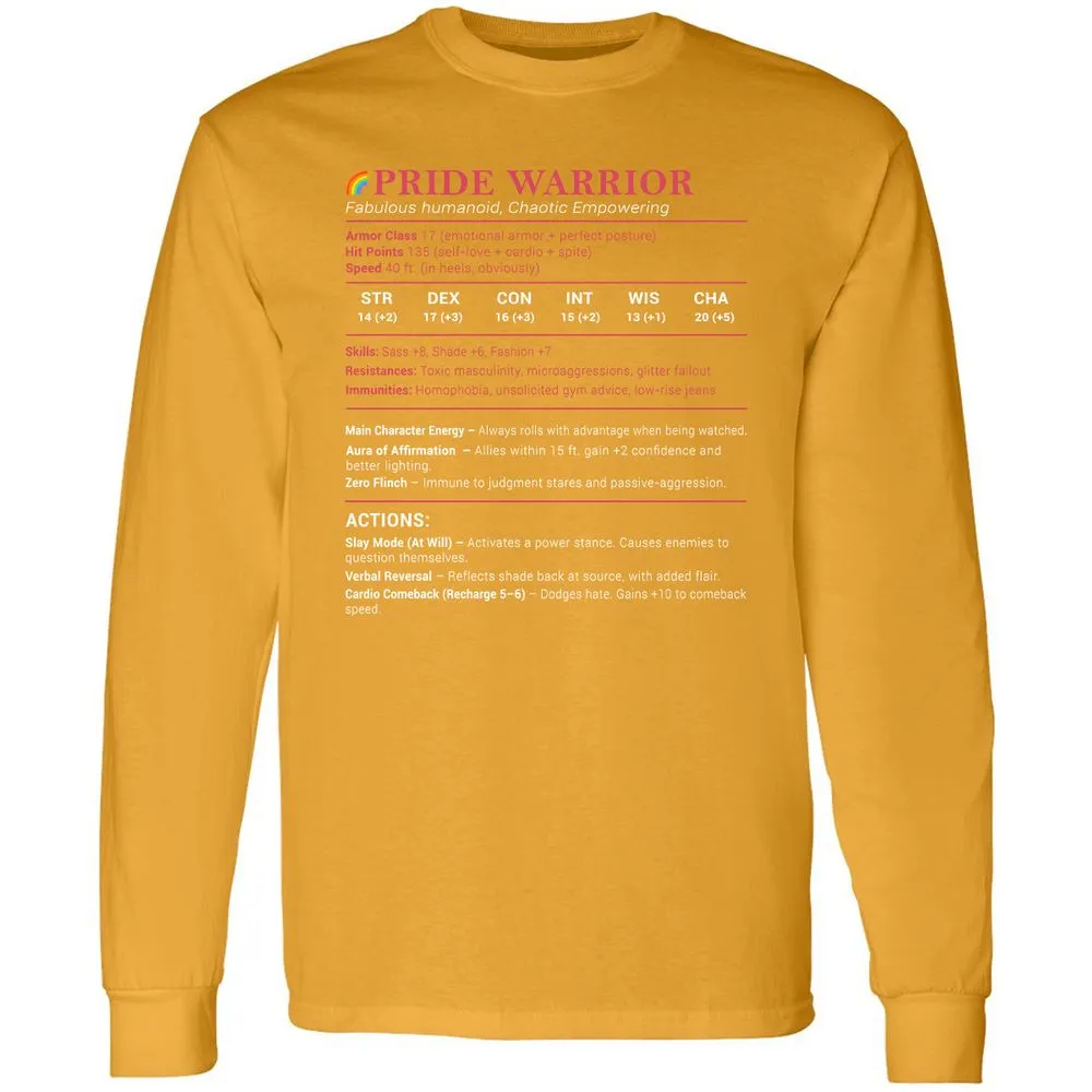 Pride Warrior Stats Long Sleeve T-Shirt - Gold - 9