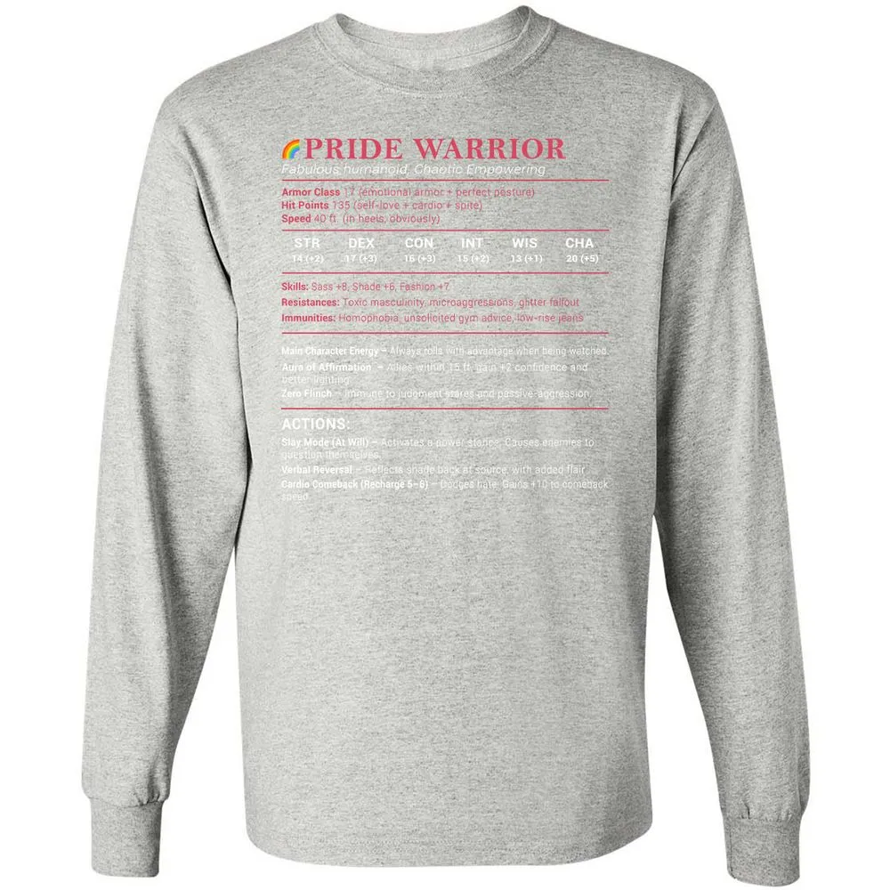 Pride Warrior Stats Long Sleeve T-Shirt - Ash - 7
