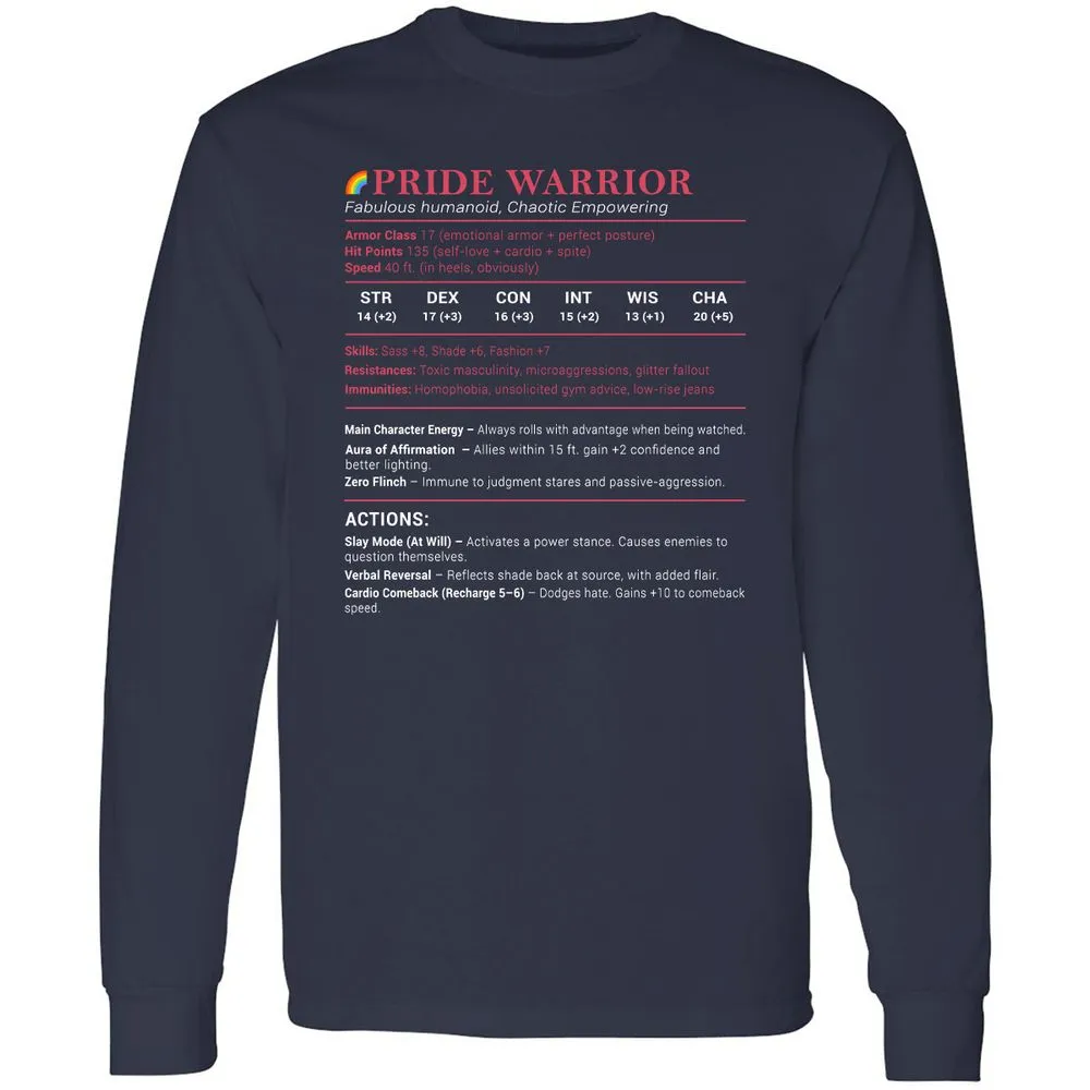 Pride Warrior Stats Long Sleeve T-Shirt - Navy - 2