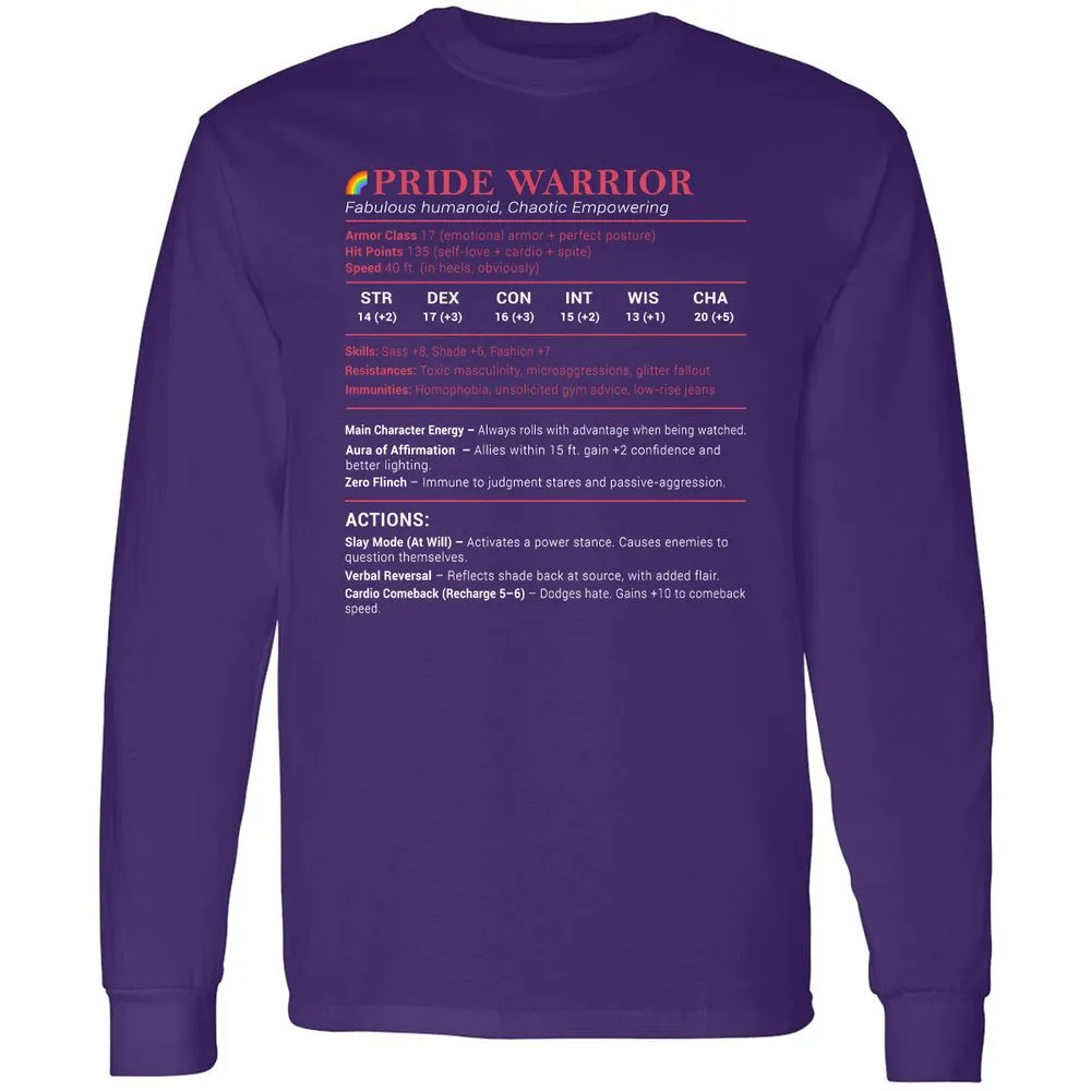 Pride Warrior Stats Long Sleeve T-Shirt - Purple - 13