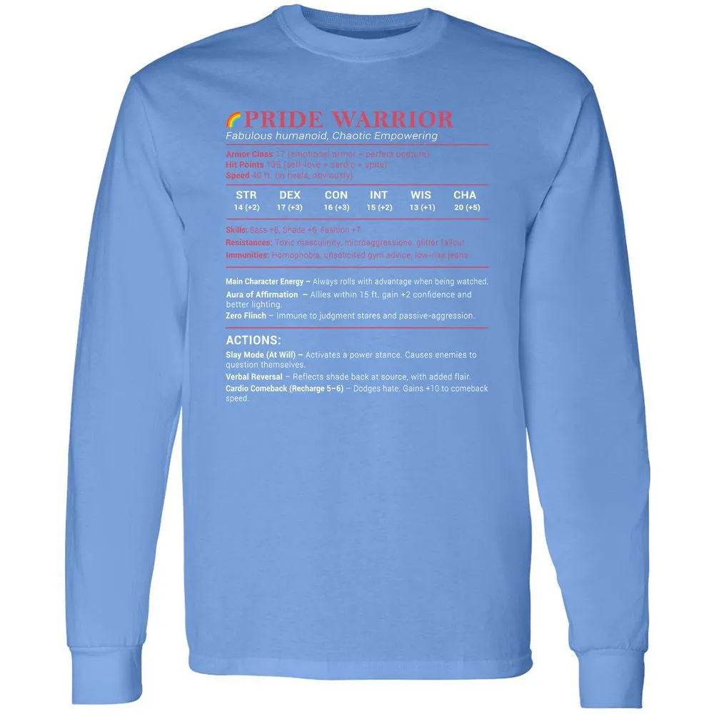 Pride Warrior Stats Long Sleeve T-Shirt - Carolina Blue - 12