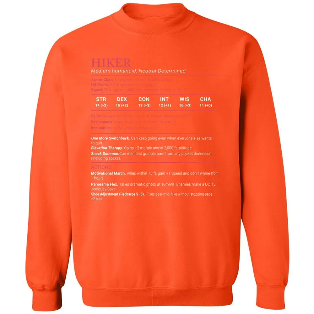 Hiker Stats Classic Unisex Sweatshirt - Orange - 10