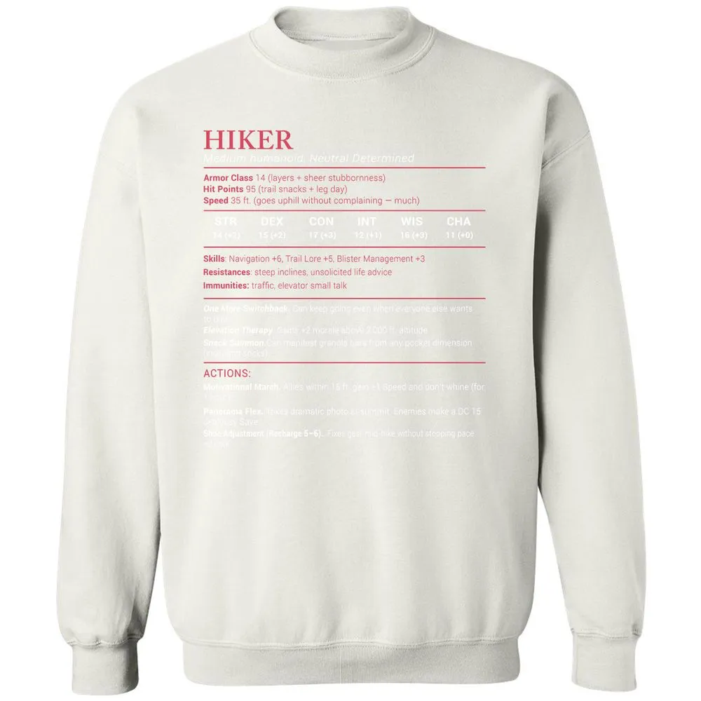 Hiker Stats Classic Unisex Sweatshirt - White - 12