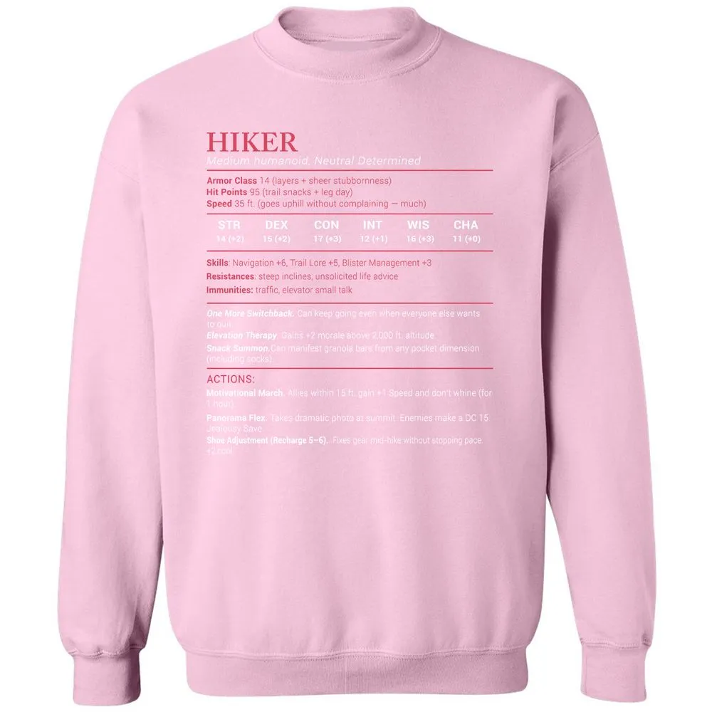 Hiker Stats Classic Unisex Sweatshirt - Light Pink - 3