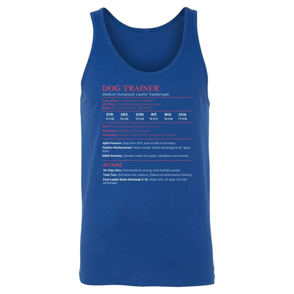 Dog Trainer Stats Unisex Jersey Tank - True Royal - 13