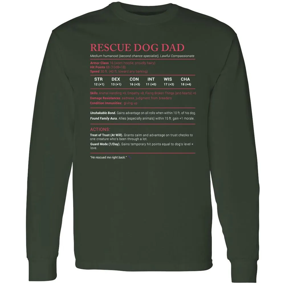 Rescue Dog Dad Stats Long Sleeve T-Shirt - Forest Green - 4