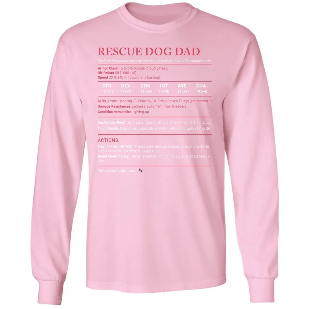Rescue Dog Dad Stats Long Sleeve T-Shirt - Light Pink - 3