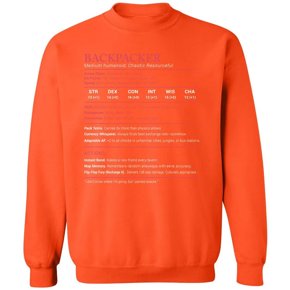 Backpacker Stats Classic Unisex Sweatshirt - Orange - 10