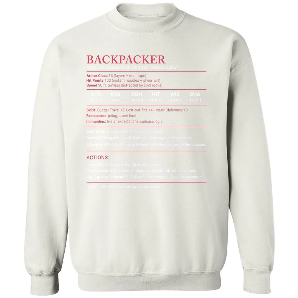 Backpacker Stats Classic Unisex Sweatshirt - White - 12