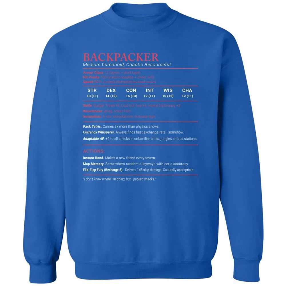 Backpacker Stats Classic Unisex Sweatshirt - Royal - 9