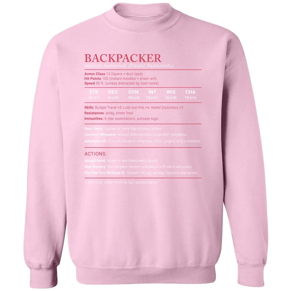 Backpacker Stats Classic Unisex Sweatshirt - Light Pink - 3