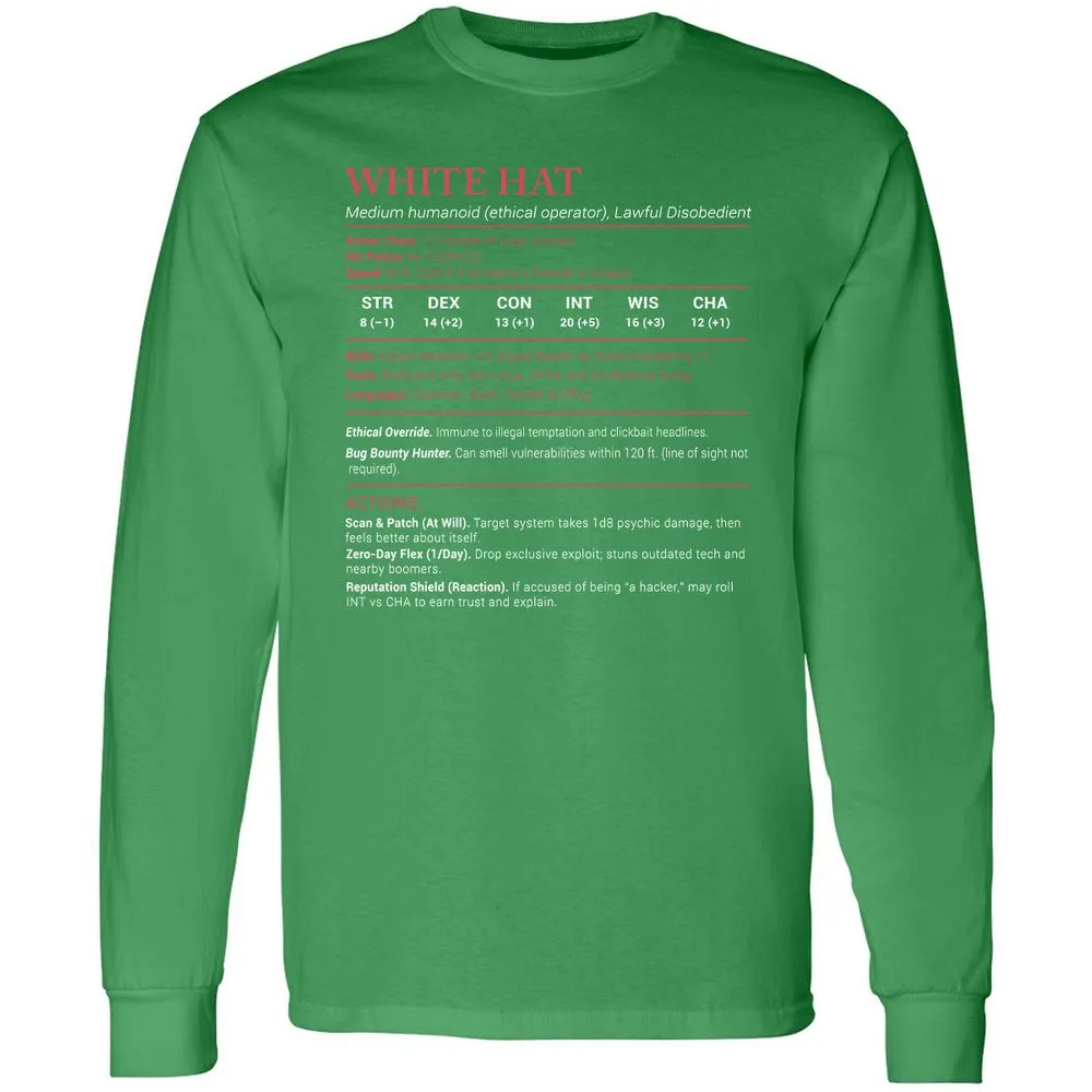 White Hat Stats Long Sleeve T-Shirt - Irish Green - 10