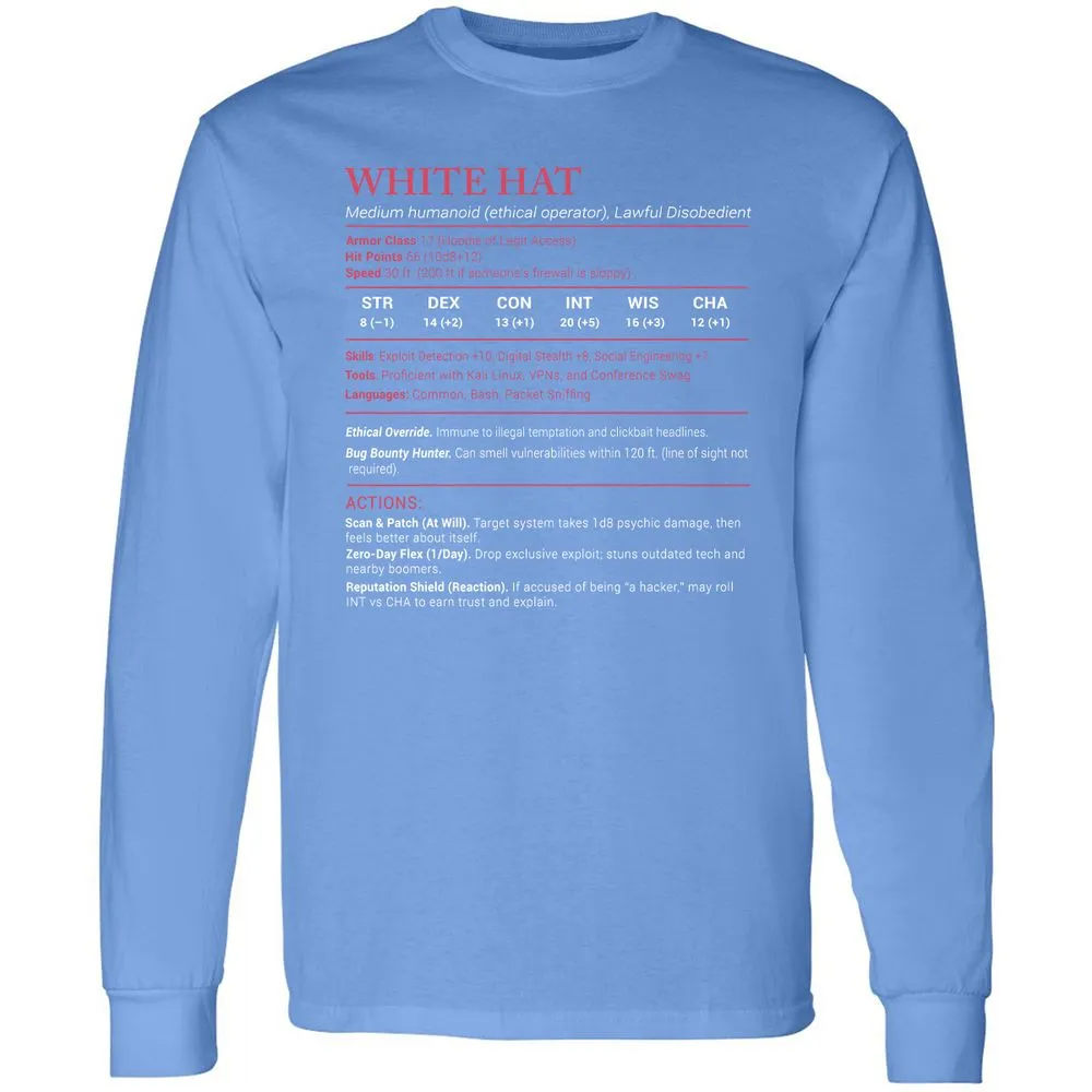 White Hat Stats Long Sleeve T-Shirt - Carolina Blue - 12