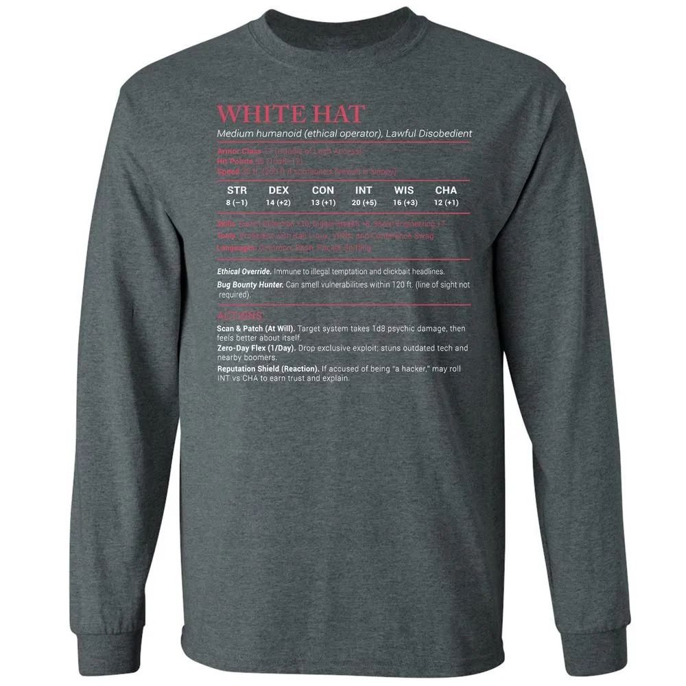 White Hat Stats Long Sleeve T-Shirt - Dark Heather - 15