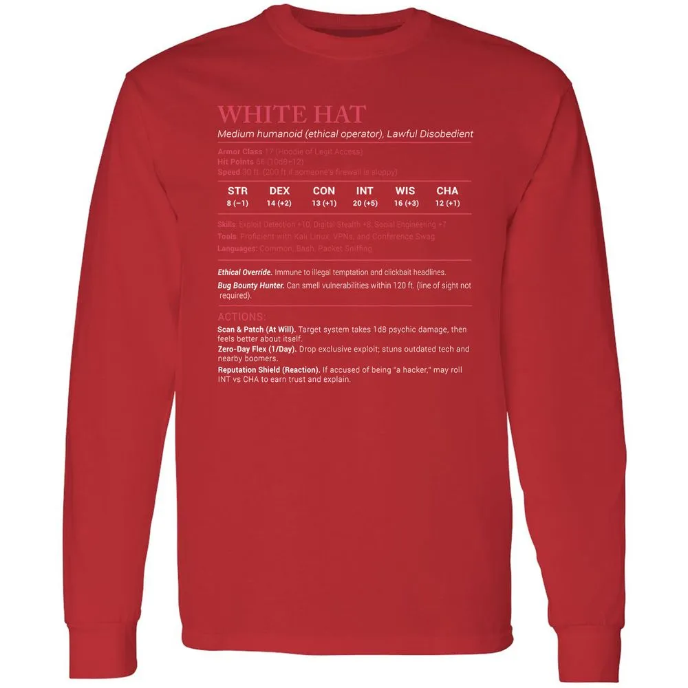 White Hat Stats Long Sleeve T-Shirt - Red - 14