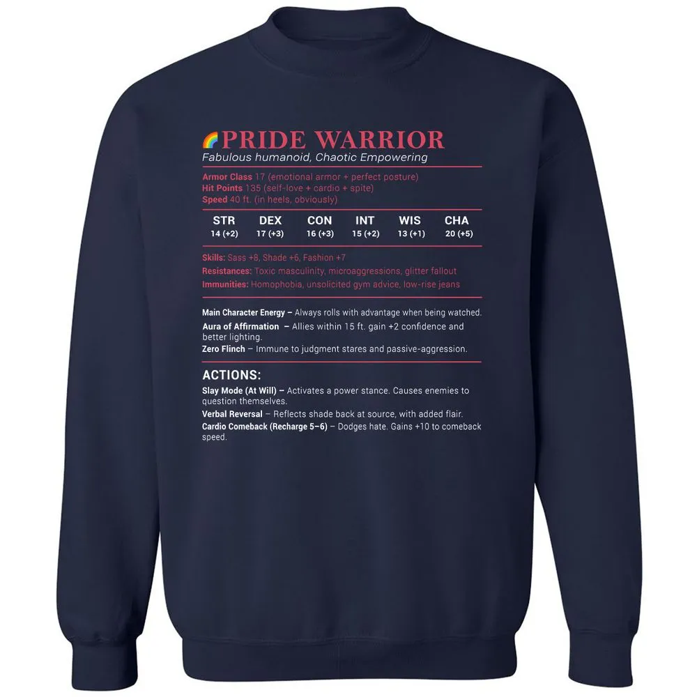 Pride Warrior Stats Classic Unisex Sweatshirt - Navy - 2