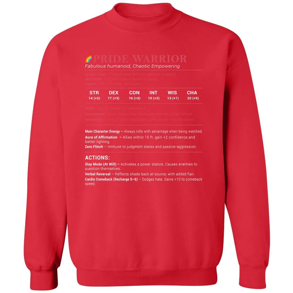 Pride Warrior Stats Classic Unisex Sweatshirt - Red - 5