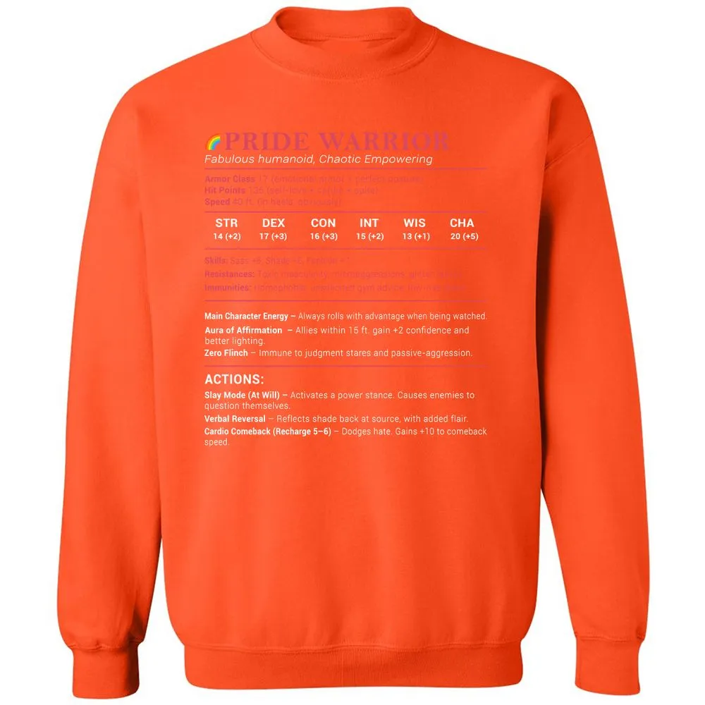 Pride Warrior Stats Classic Unisex Sweatshirt - Orange - 10