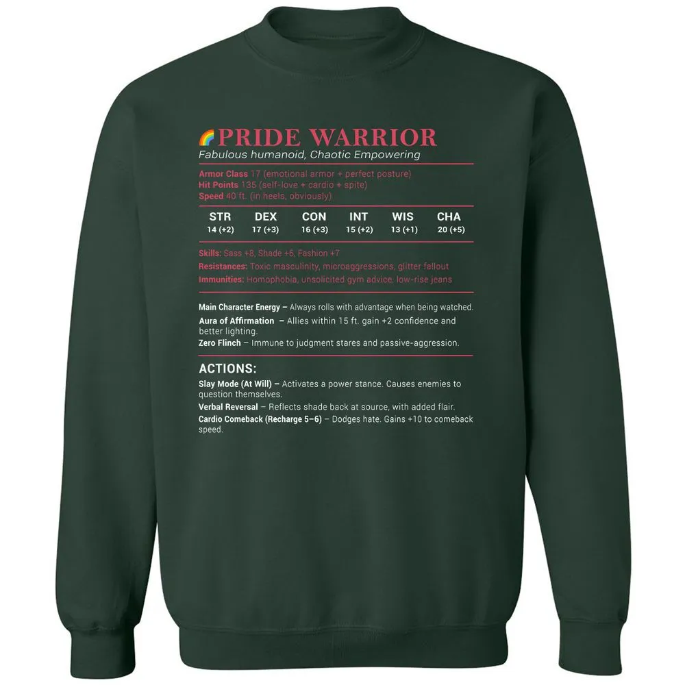 Pride Warrior Stats Classic Unisex Sweatshirt - Forest Green - 4