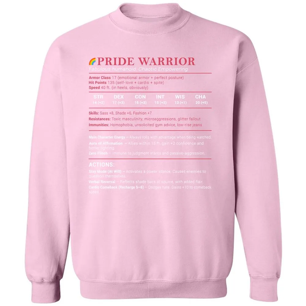 Pride Warrior Stats Classic Unisex Sweatshirt - Light Pink - 3