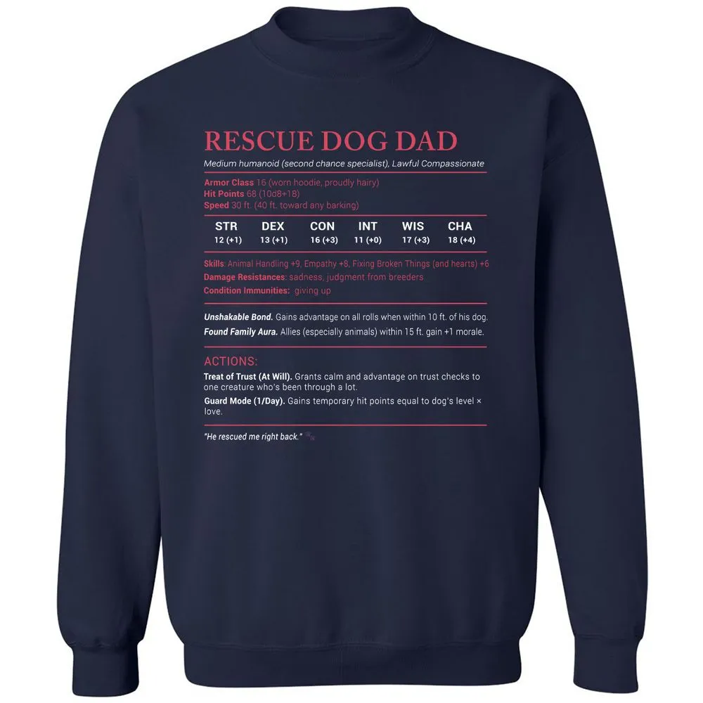 Rescue Dog Dad Stats Classic Unisex Sweatshirt - Navy - 2