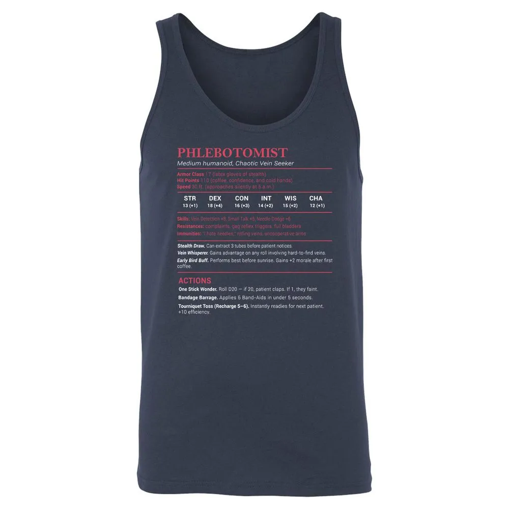 Phlebotomist Stats Unisex Jersey Tank - Navy - 2