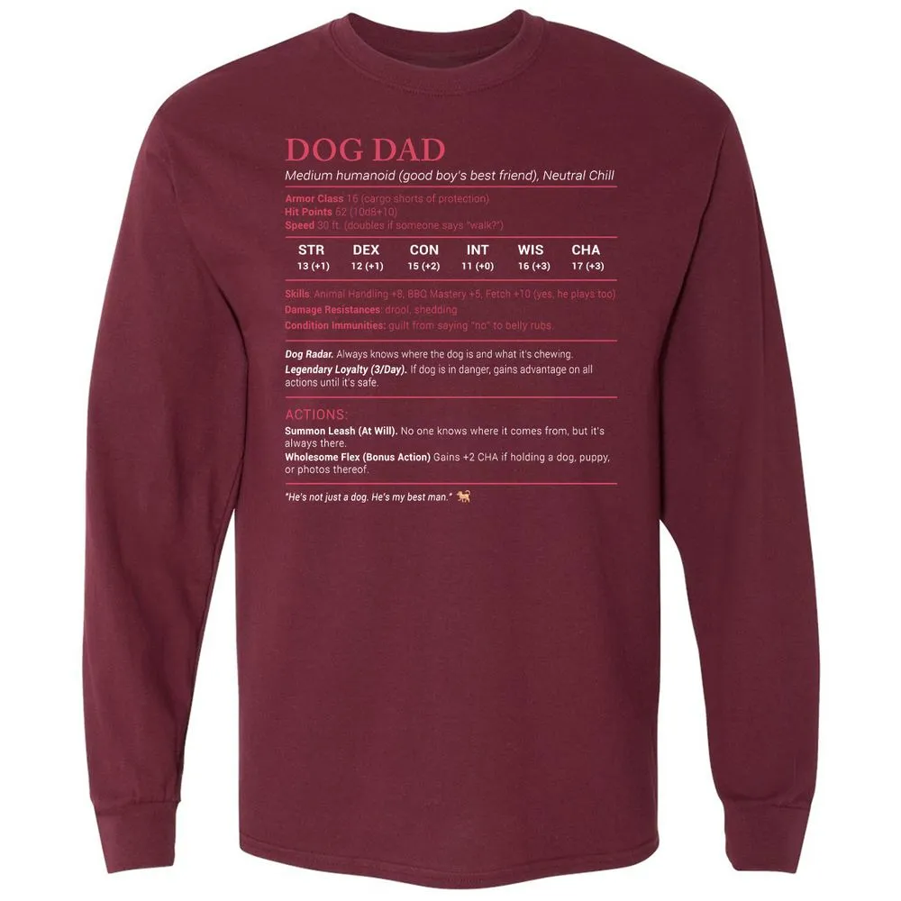 Dog Dad Stats Long Sleeve T-Shirt - Maroon - 11