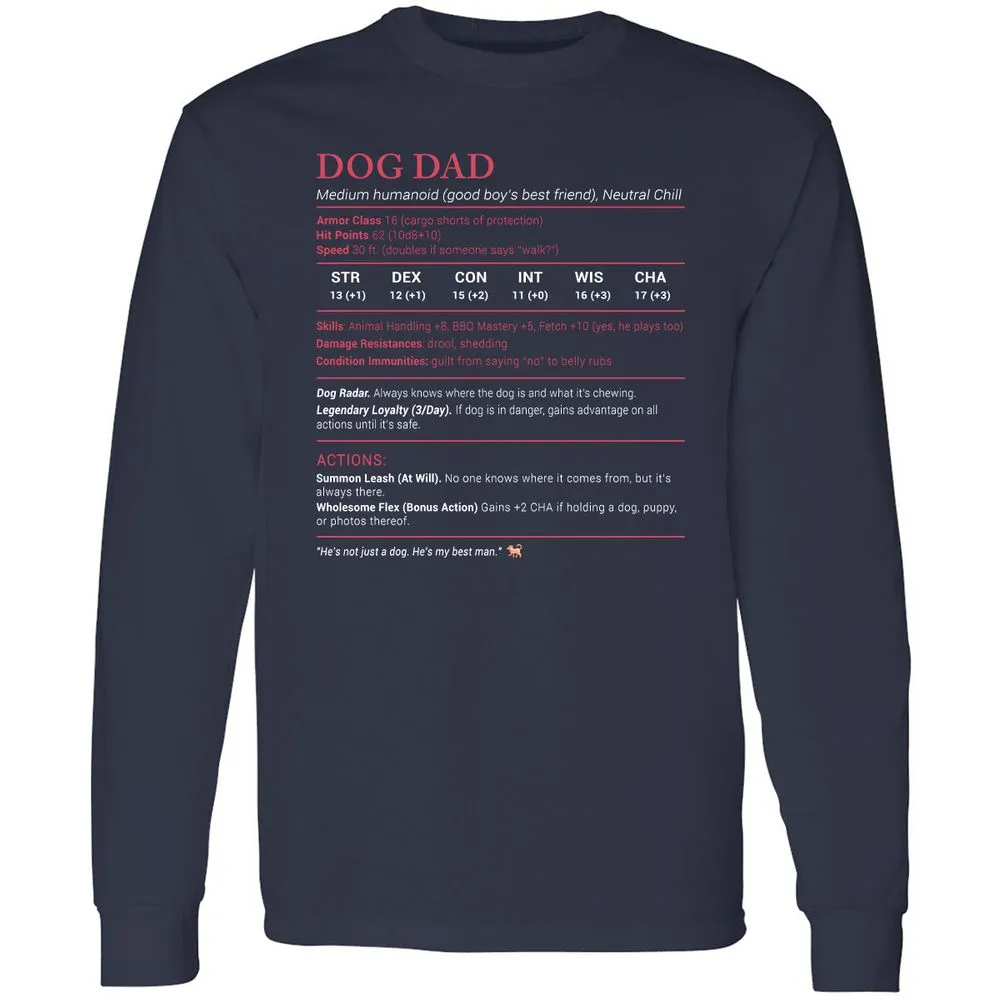 Dog Dad Stats Long Sleeve T-Shirt - Navy - 2