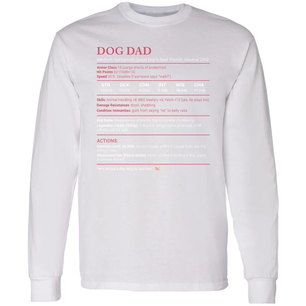 Dog Dad Stats Long Sleeve T-Shirt - White - 5