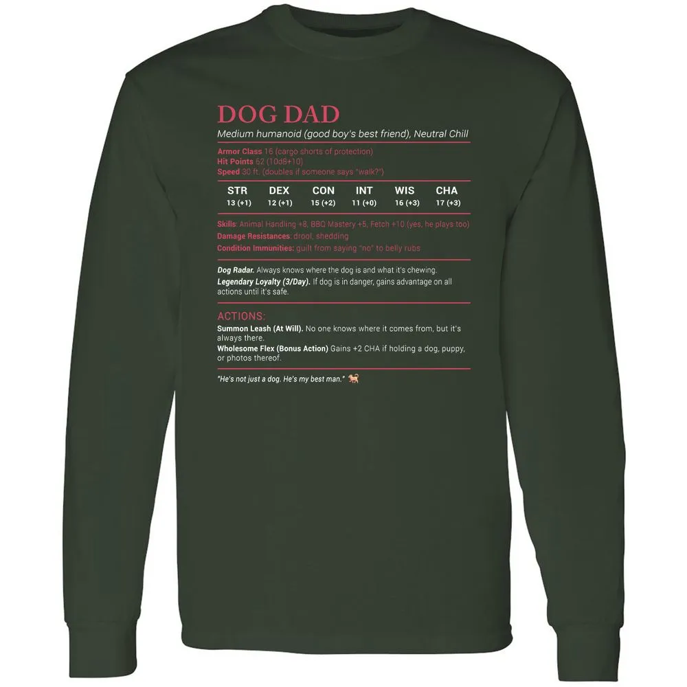 Dog Dad Stats Long Sleeve T-Shirt - Forest Green - 4