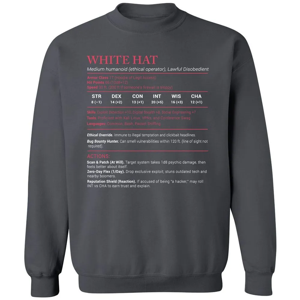 White Hat Stats Classic Unisex Sweatshirt - Charcoal - 7