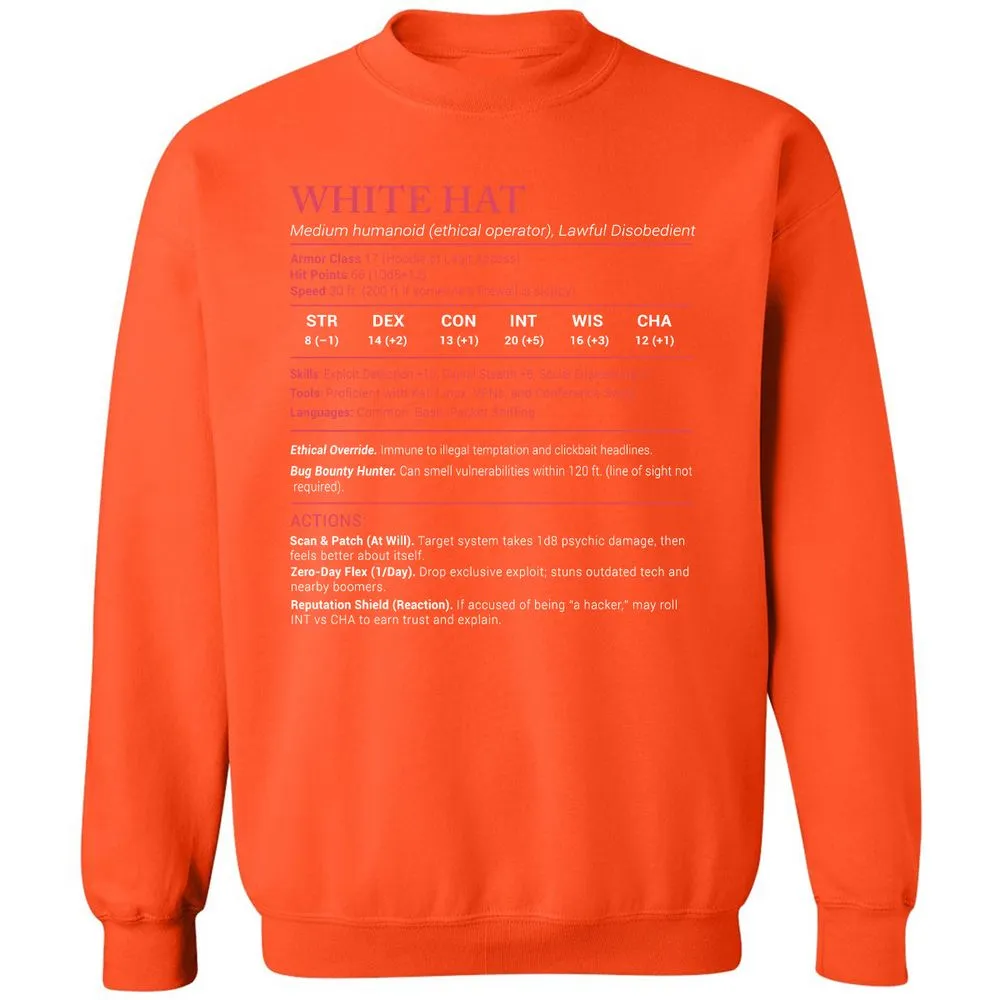 White Hat Stats Classic Unisex Sweatshirt - Orange - 10