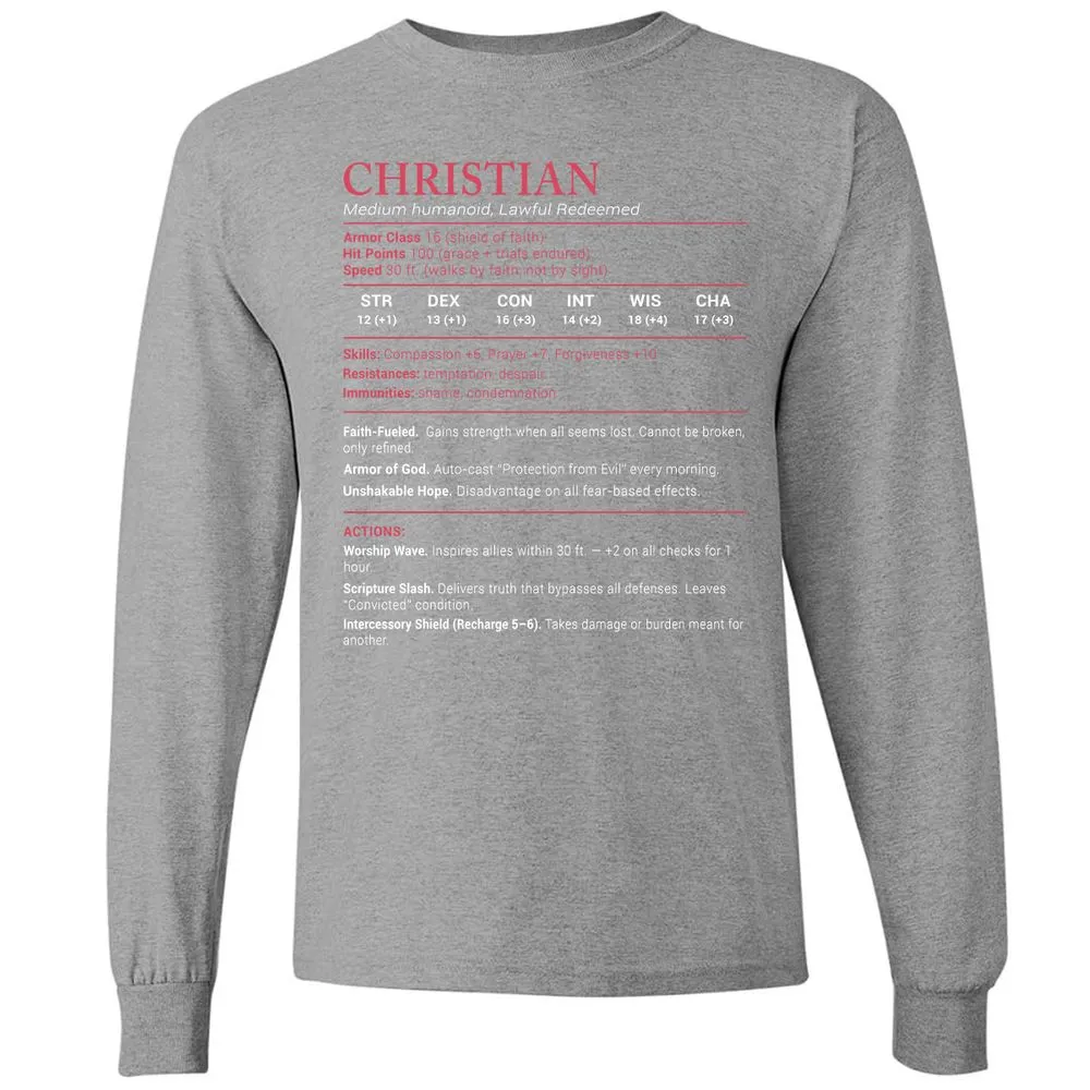 Christian Stats Long Sleeve T-Shirt - Graphite Heather - 6