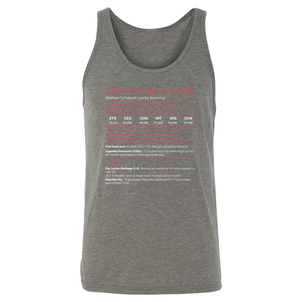 High School Teacher Stats Unisex Jersey Tank - Grey Triblend - 8