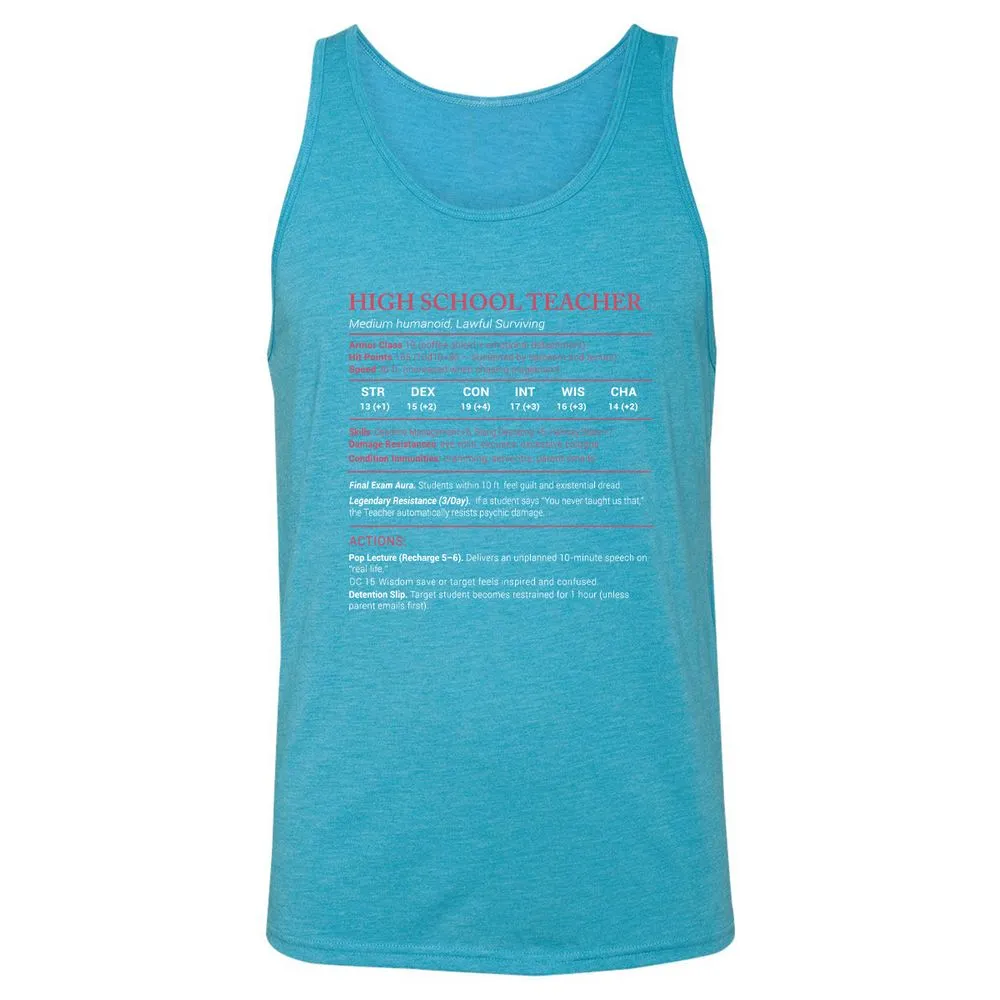 High School Teacher Stats Unisex Jersey Tank - Aqua Triblend - 3