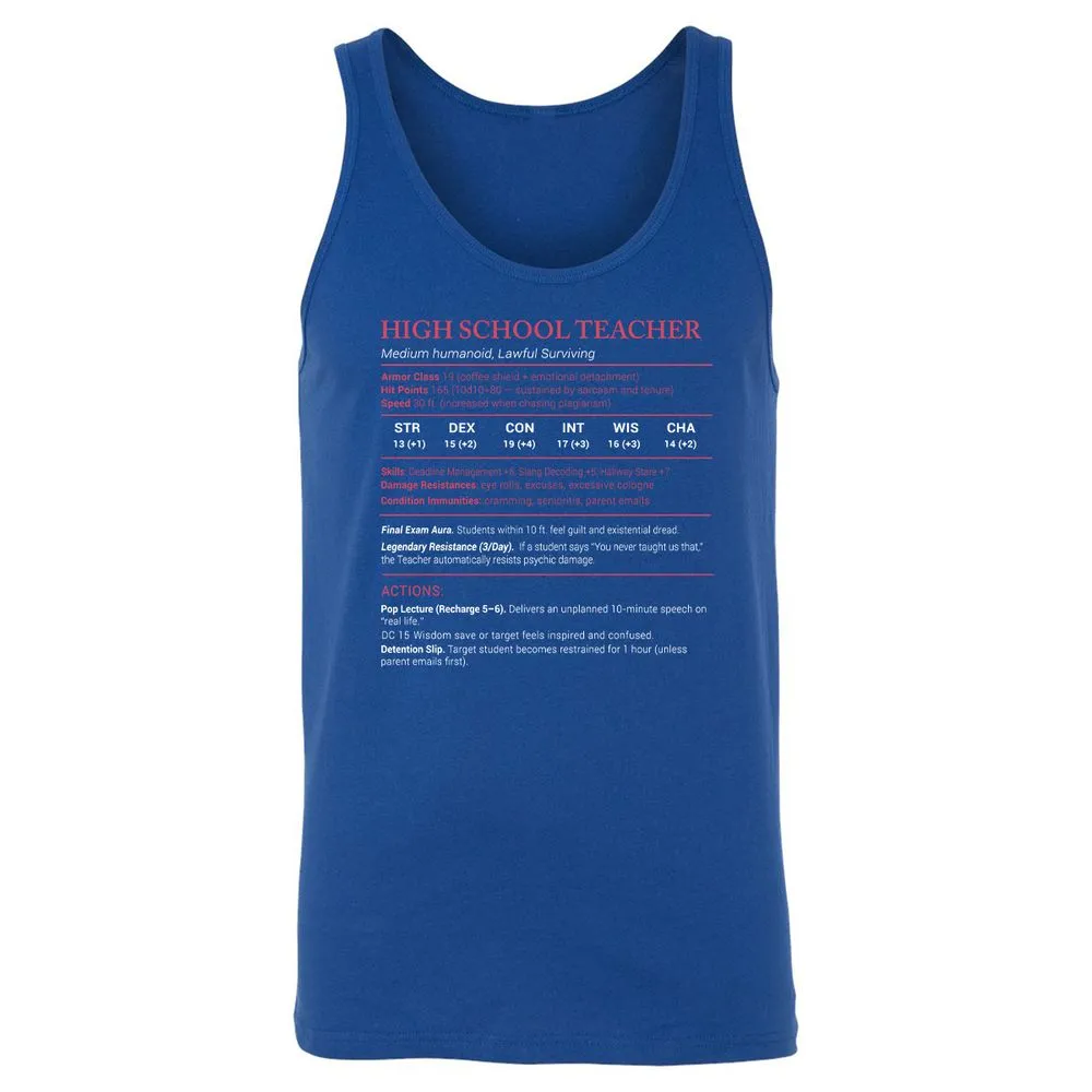 High School Teacher Stats Unisex Jersey Tank - True Royal - 13