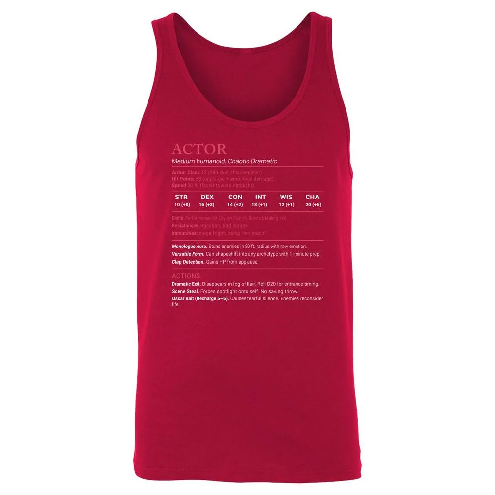 Actor Stats Unisex Jersey Tank - Red - 11