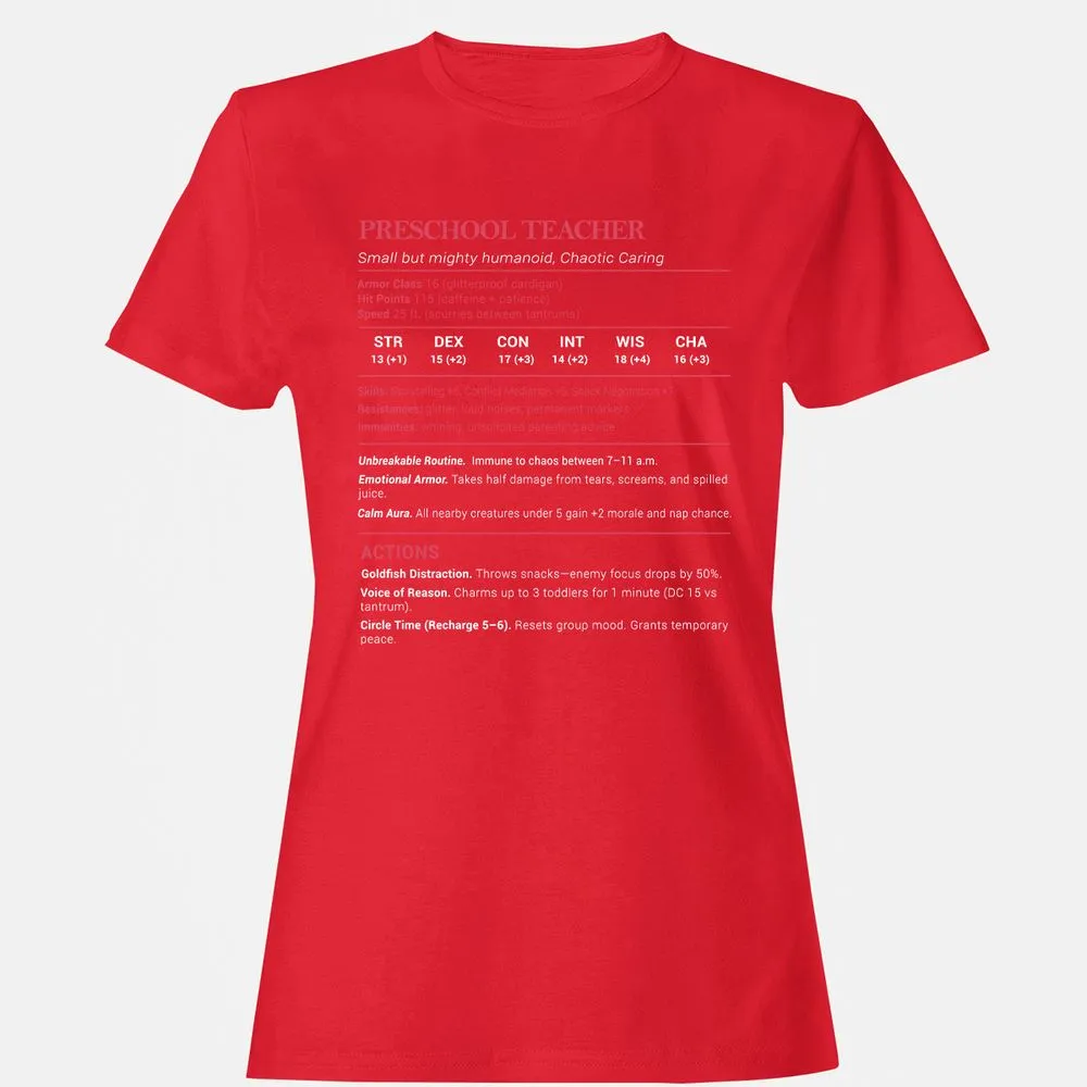 Preschool Teacher Stats Women's T-Shirt - Red - 13