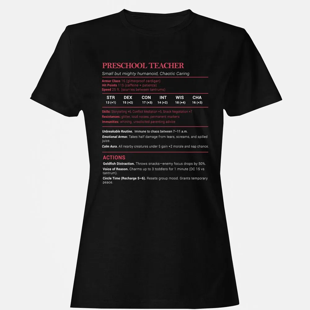 Preschool Teacher Stats Women's T-Shirt - Black - 1