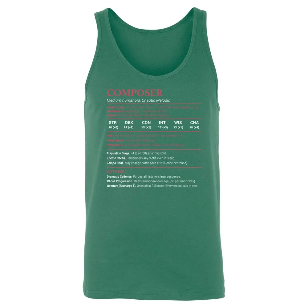 Composer Stats Unisex Jersey Tank - Kelly - 9