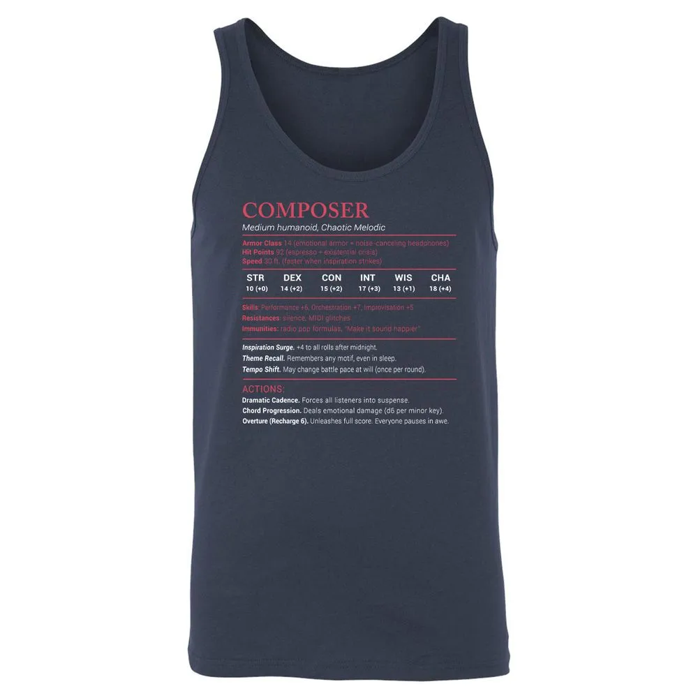 Composer Stats Unisex Jersey Tank - Navy - 2
