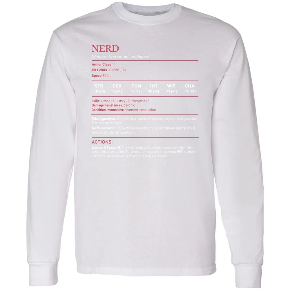 Nerd Stats Long Sleeve T-Shirt - White - 5