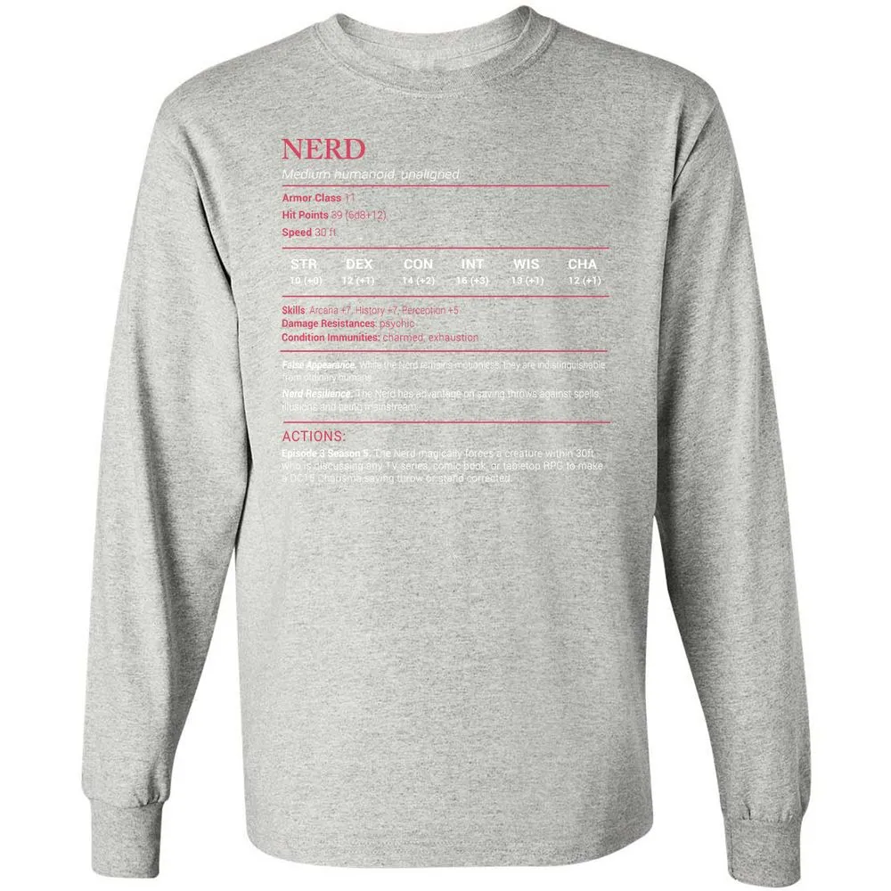 Nerd Stats Long Sleeve T-Shirt - Ash - 7