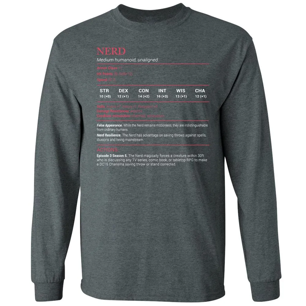 Nerd Stats Long Sleeve T-Shirt - Dark Heather - 15
