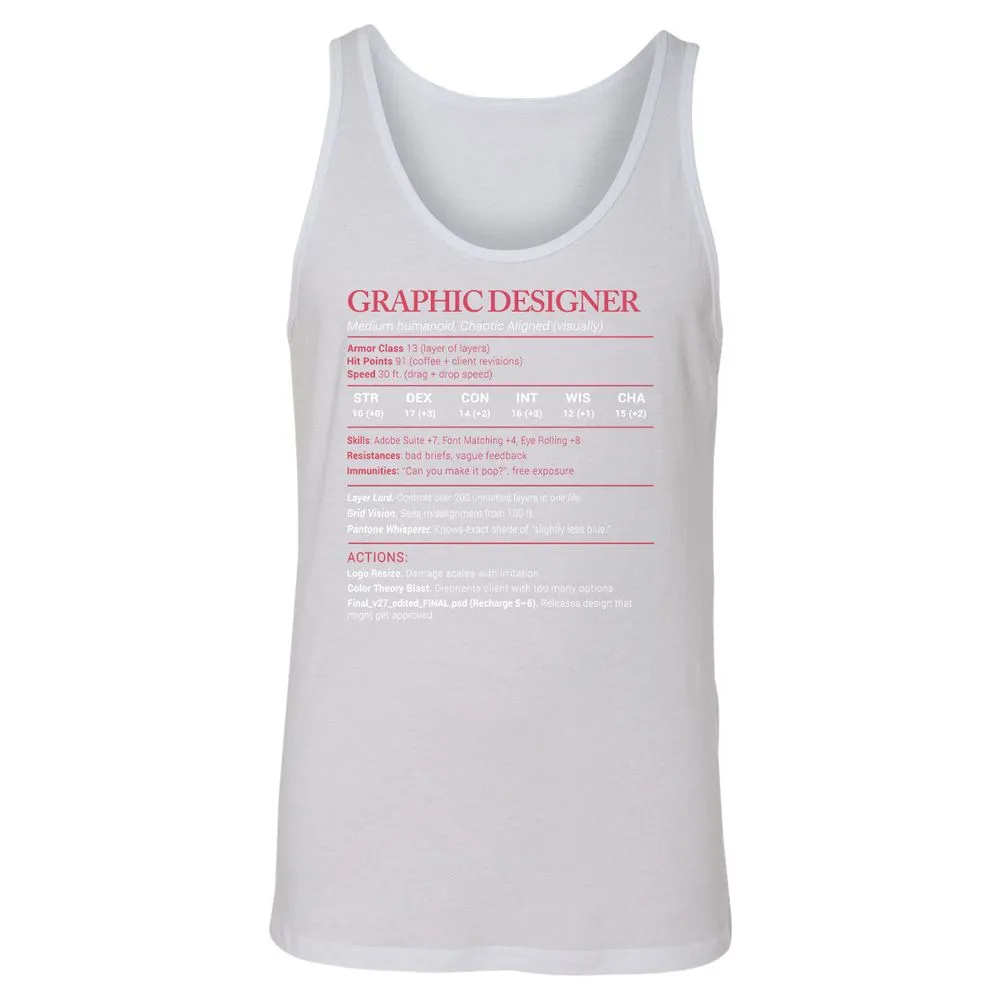Graphic Designer Stats Unisex Jersey Tank - White - 14