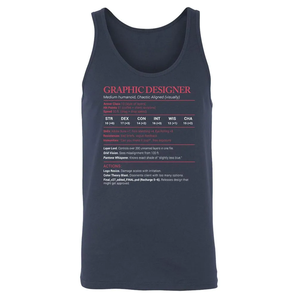 Graphic Designer Stats Unisex Jersey Tank - Navy - 2