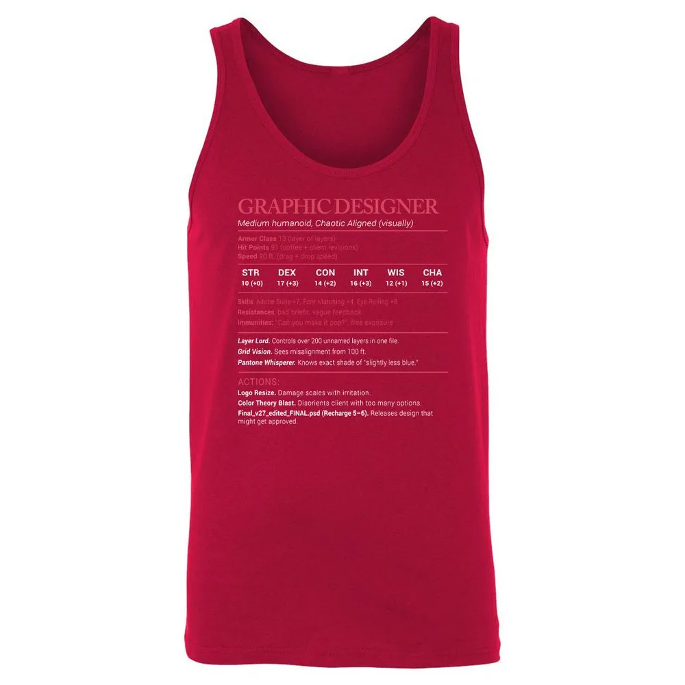 Graphic Designer Stats Unisex Jersey Tank - Red - 11